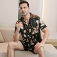 thumbnail image 6 of Men Silk Satin Pajamas Set Short Sleeve Button Down Sleepwear Loungewear with Pockets, 6 of 8