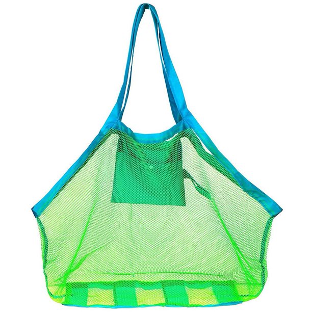 Mochila portátil de malla Ehuebsd bolsa de almacenamiento de juguetes de playa grande plegable duradera con cordón