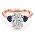 thumbnail image 2 of 2.70 cttw IGI Certified Lab Grown Diamond and Blue Sapphire 3-Stone Engagement Ring for Women | 18K Rose Gold Plated Silver | Center 2.00 Ct Diamond | E-F Color | VS1-VS2 Clarity | Size 9, 2 of 6