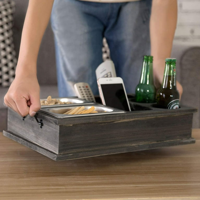 MyGift 16 inch Wood All-in-One Couch Snack Caddy & Remote Control