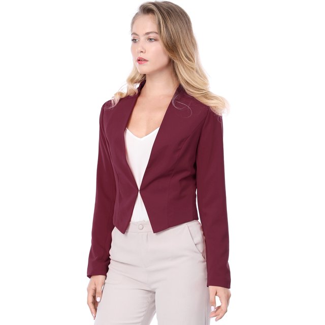 Chaqueta Corta Casual De Negocios Allegra K Sin Cuello Para Mujer Vino Rojo S