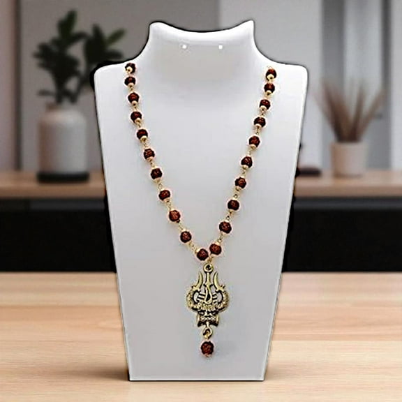 Peekdee  Shiv Rudraksha Mala Beautiful Spiritual Trisula With Damru Pendant For Unisex