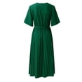 thumbnail image 4 of Vestido largo elegante con cuello en V y pliegues para mujer - Vestido midi fluido de gasa con corte en A - Adecuado para el trabajo, bodas, fiestas y uso diario, 4 of 5