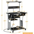 3 Tiers Rolling Computer Desk on Wheels with Charging Station and Keyboard Tray, Mobile Home