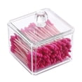 thumbnail image 2 of Dispensador de acrílico, contenedor cuadrado apilable para cosméticos con tapa, hisopos de algodón, almohadillas, bolas, soporte para joyas para tocador de baño, almacenamiento a prueba de polvo, 2 of 4