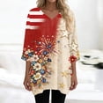 thumbnail image 6 of JoveMarine Women's V-Neck 3/4 Sleeve Tunic Top with Pockets Independence Day Printed Mid-Length Blouse Casual Summer Shirt for Patriotic Holiday Daily Wear Beige L, 6 of 7