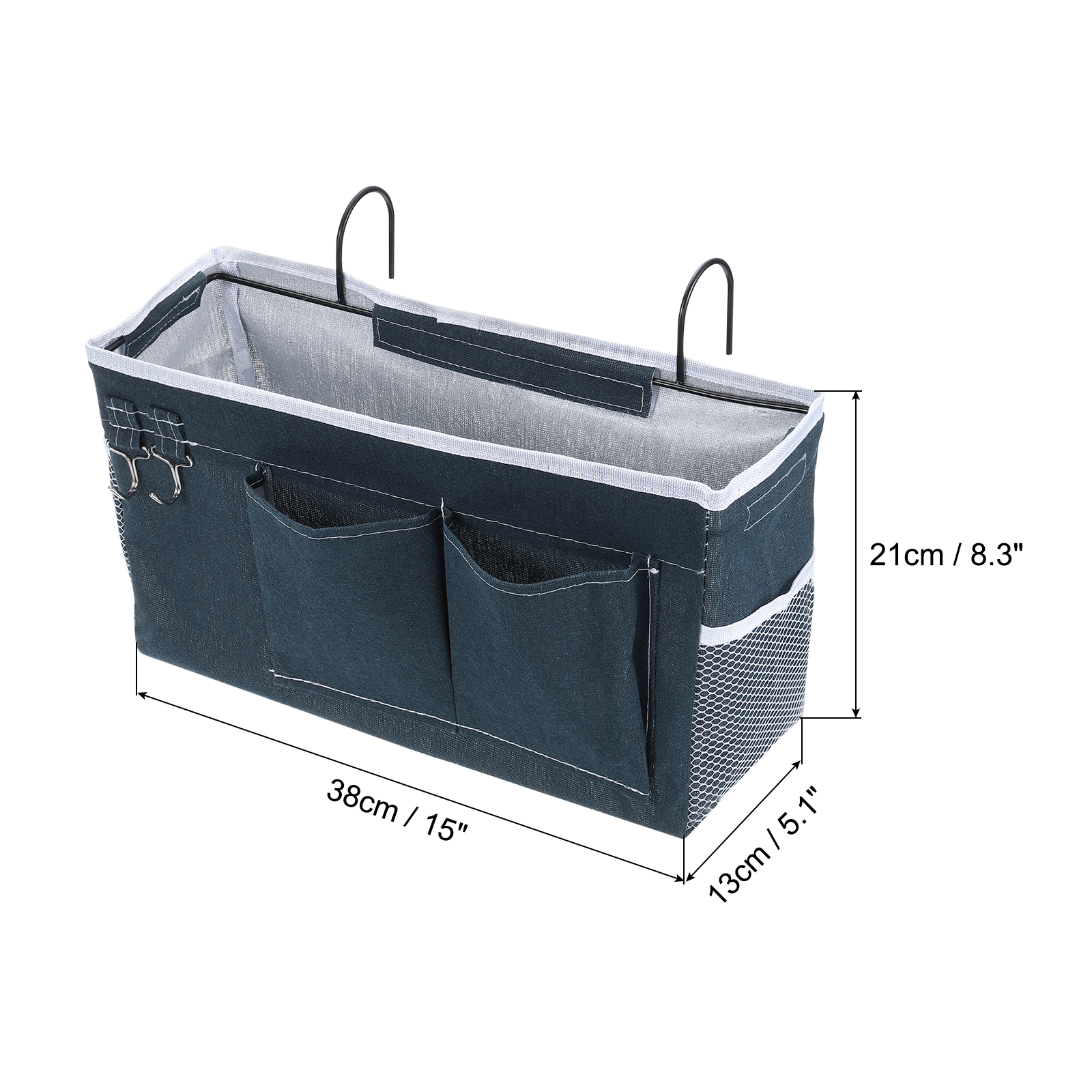 Unique Bargains Bedside Caddy Bunk Bed Caddy Organizer with Hooks Blue