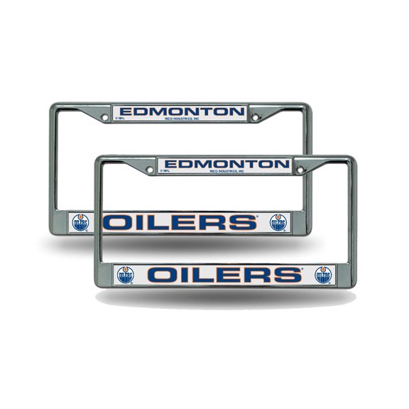 Edmonton Hockey Oilers Chrome Metal License Plate Frame Set of 2 for your car, truck or SUV