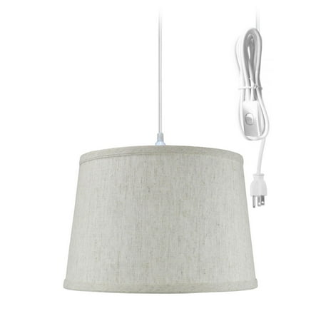 

Shallow Drum 1 Light Swag Plug-In Pendant Hanging Lamp Textured Oatmeal