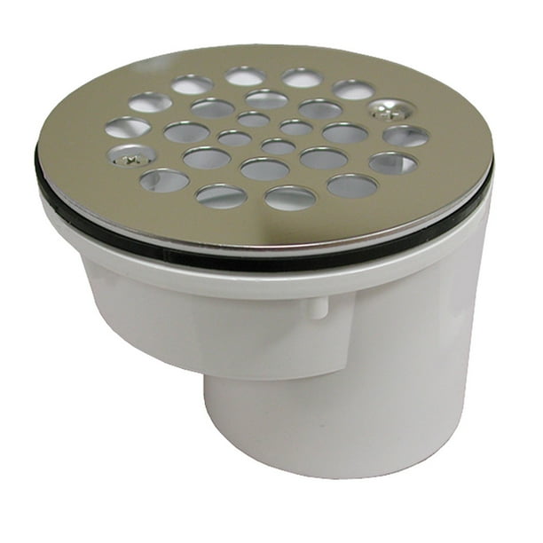 2" Offset PVC Shower Stall Drain with Receptor Base and Stainless Steel