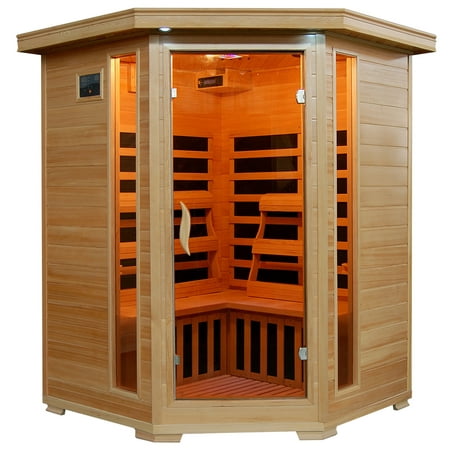 Radiant Saunas 3-Person Hemlock Corner Infrared Sauna w/ 7 Carbon Heaters