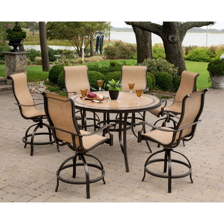 Hanover Outdoor Monaco 7 Piece Tile Top Bar Set With Sling Seating