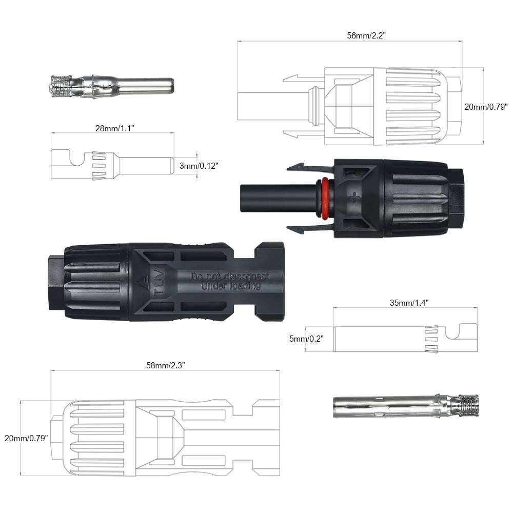 20 Pairs Male/Female Solar Panel Cable Connectors for PV System