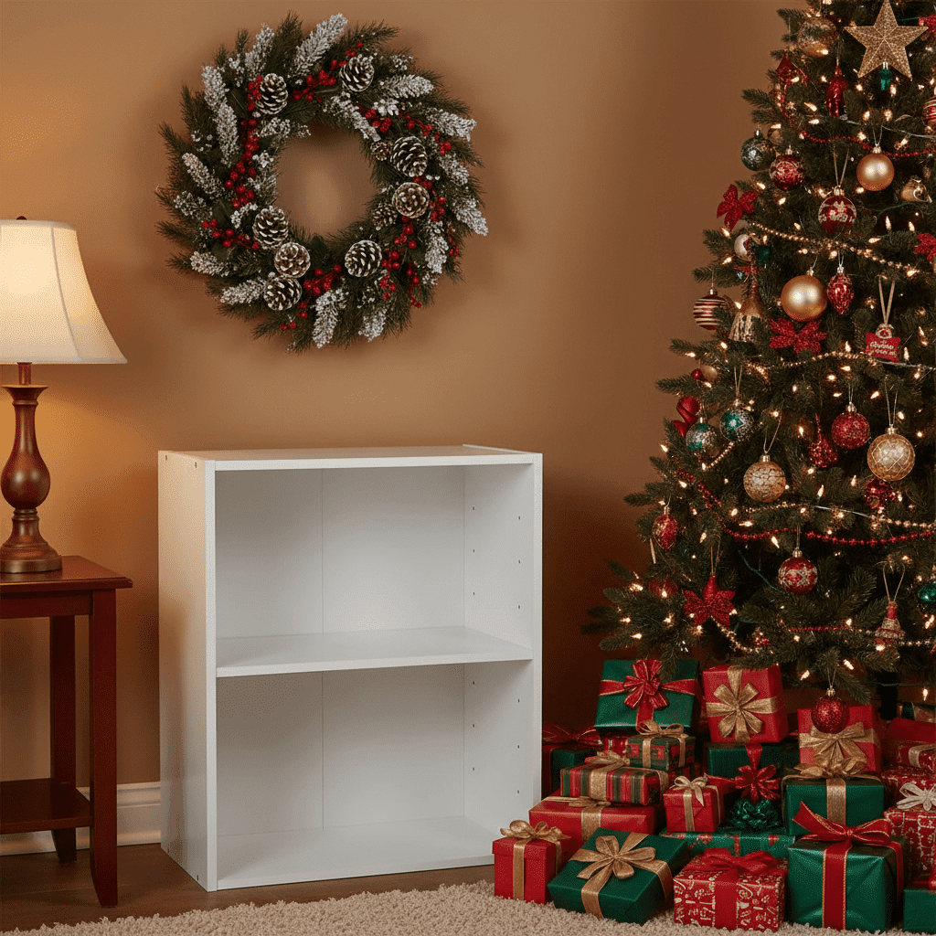 Resenkos Bookshelf,Shelf, Open Bookcase Book Shelf,Storage Shelf Unit Plant Stand,2-Tier Bookcase Open Display Rack Cabinet with Adjustable Shelves-Rustic White