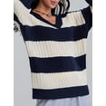 thumbnail image 3 of Hirigin Store Women's Spring Autumn Loose Sweaters Stripe Print V-Neck Trendy Knitted Long Sleeve Pullover, 3 of 9