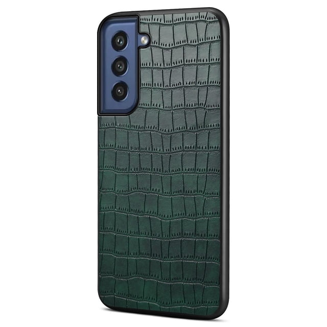 For Samsung Galaxy S21 FE 5G Cases Crocodile Textured Leather Covered Hybrid Phone Case - Green