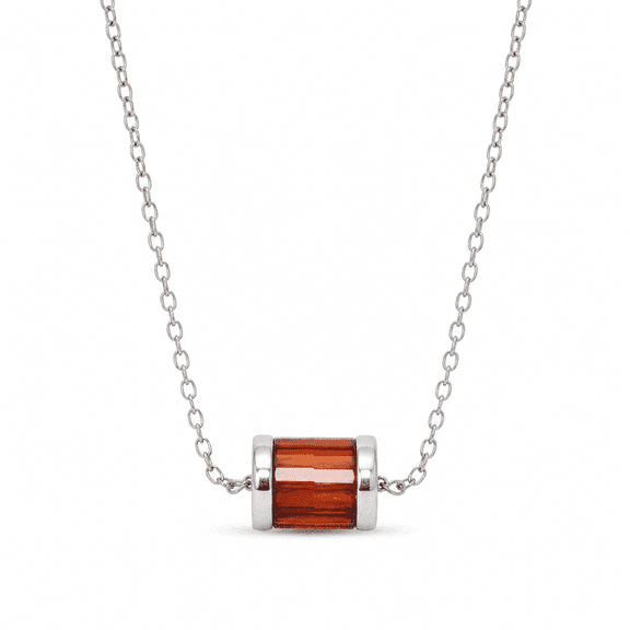 Novellea-Women's Silver Orange Crystal Bar Pendant Necklace | Minimalist Adjustable Chain | Fashion Jewelry
