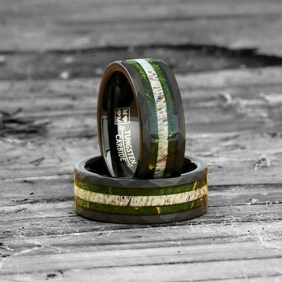 Metal Masters Tungsten Carbide Mens Ring Wedding Band Black Mossy Wood Antler Hunting Ring 8mm Comfort-Fit Black
