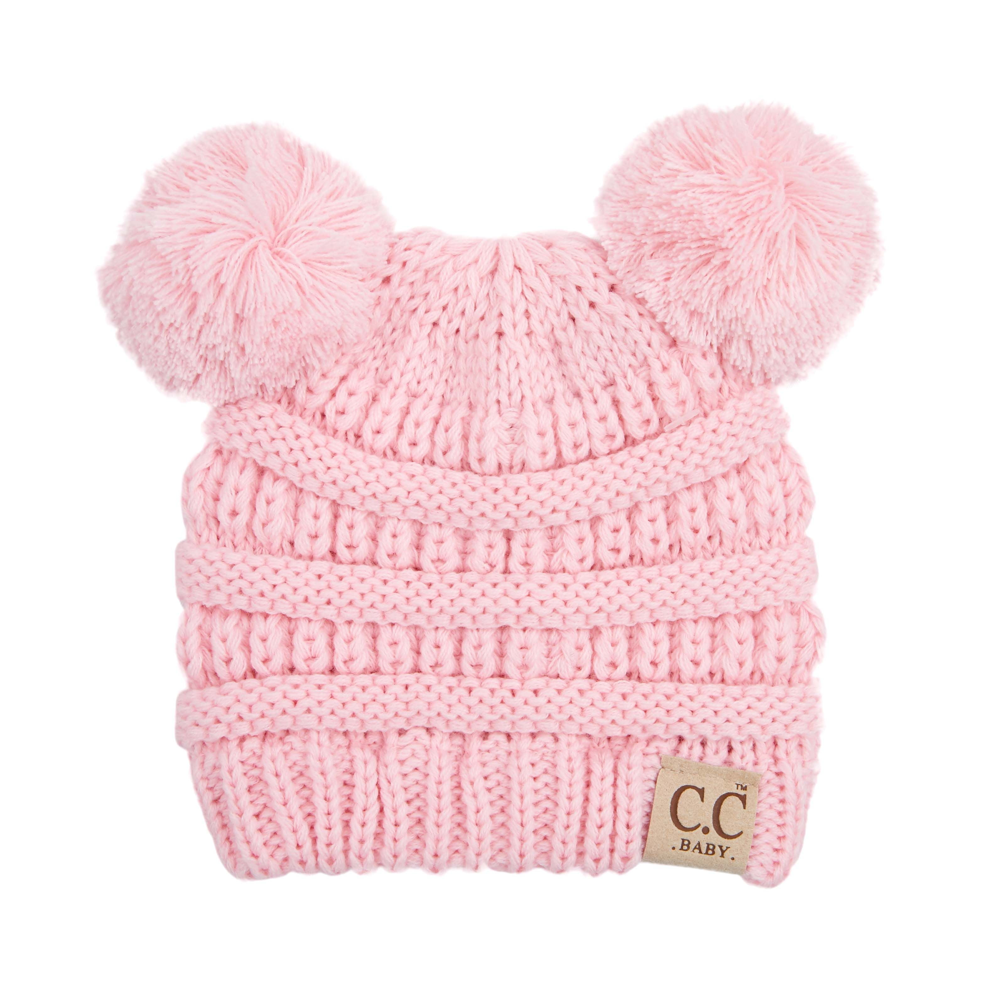 C.C Kids Babies Soft Stretch Cable Knit Faux Fur Pom Pom Beanie
