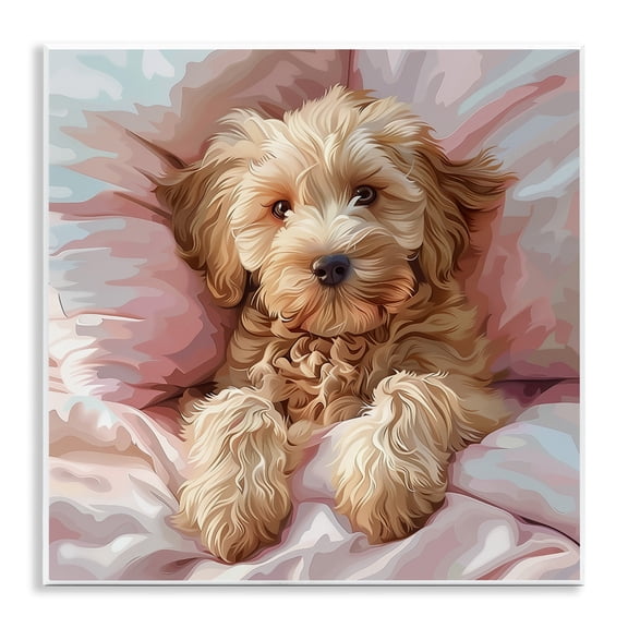 Stupell Industries Cuddling Labradoodle Bed Animals Painting Unframed Art Print Wall Art, 12 x 12