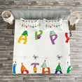 thumbnail image 3 of Ambesonne Birthday Quilted Bedspread Set 3 Pcs, Funny Letters on Faces, Queen Size, Multicolor, 3 of 3