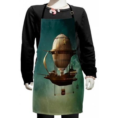 

Fantasy Kids Apron Surreal Sky Scenery Steampunk Airship Fairy Sci Fi Stardust Space Image Boys Girls Apron Bib with Adjustable Ties for Cooking Baking Painting Teal and Brown by Ambesonne