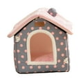 thumbnail image 3 of Cama para gatos semicerrada, nido para perros y gatos, lavable, repetición, camas para perros relajantes y acogedoras, casa para gatos para cachorros, Puntos rosados, 3 of 10