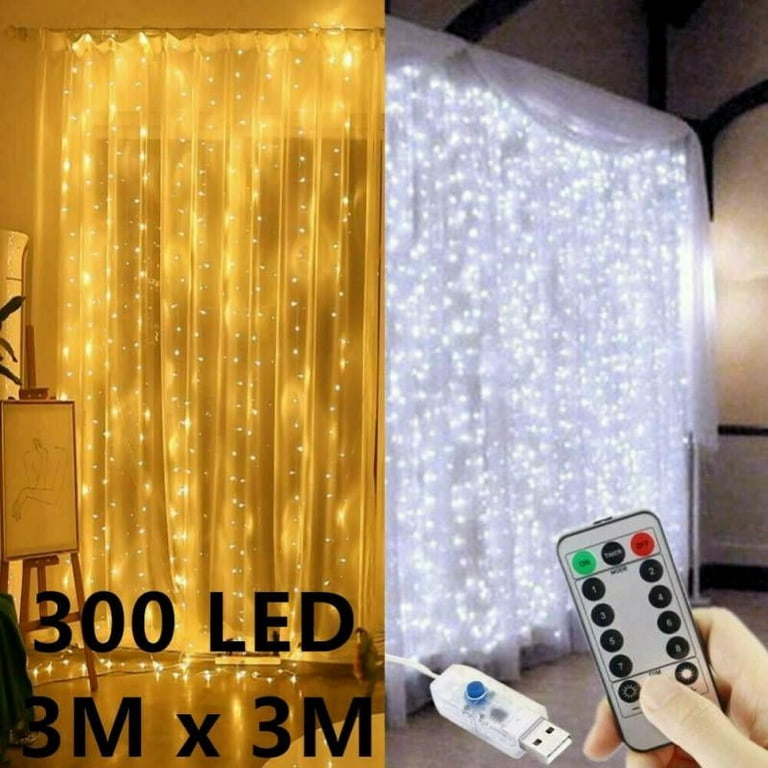 Sunnest ZGD6SQ9 SUNNEST Window Curtain String Light 300 LED 8 Lighting  Modes Fairy Lights Remote Control USB Powered Waterproof Lights for