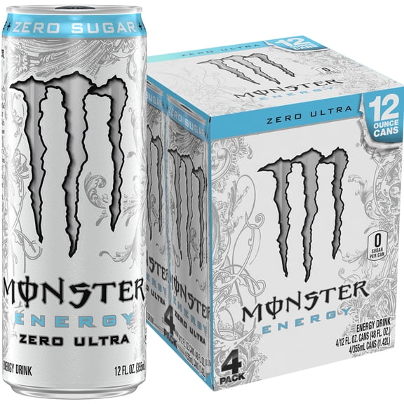 Monster Energy Zero Ultra Sugar Free Energy Drink 4 Pack 12 fl oz Can