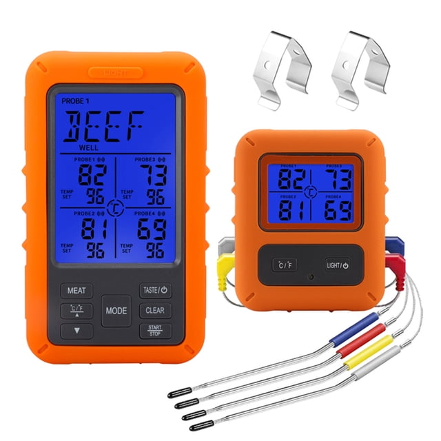 Wireless Meat Thermometer with 4 Probes 328Ft Long Range LCD Backlight Display Countdown Timer Temperature