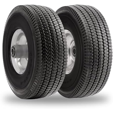 10 Inch Solid Polyurethane Tire 4.10/3.50-4 Tire, 10" Flat Free Wheels with 5/8" Bearings, 2.2" Offset Hub for Garden Cart, Hand Truck, Lawn Cart, Mower (2 Pack)$$Tools