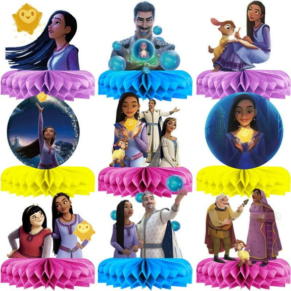 9 Pieces Wish Birthday Decorations Birthday Centerpieces for Tables Decorations Wish Birthday Honeycomb Table Wish Birthday Decorations for Boys and Girls Birthday Party Supplies