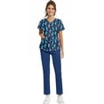 thumbnail image 5 of WTOBBY Women's Plus Size Short Sleeve Printed Scrubs Set with Pockets, V-Neck, Animal Floral Theme, 2-Piece Nursing Uniform, Medical Workwear for Caregivers,Navy 2XL, 5 of 6