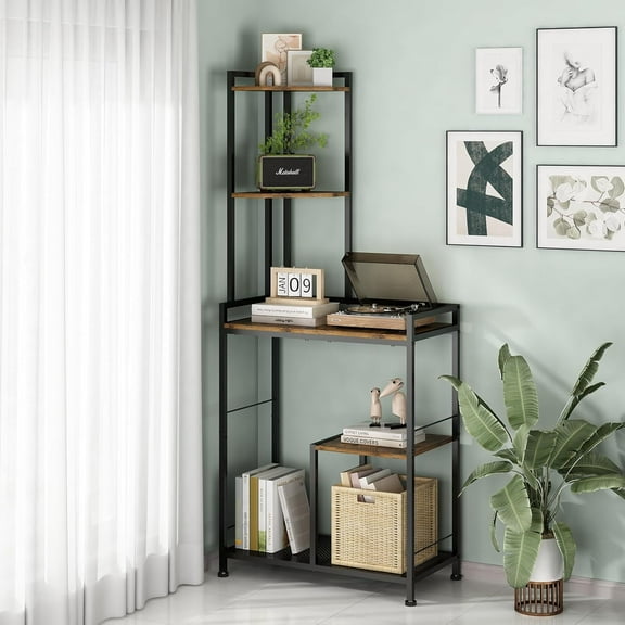 5 Tier Corner Shelf Stand, Freestanding Corner Shelf Unit Bookshelf, Corner Table with Shelf, Tall Storage Organizer Rack for Living Room, Bedroom, Office. Small Space, Metal