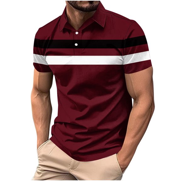 WRKEKC Mens Short Sleeve Button Down Shirts Casual Lapel Solid Color Stripe Print Button T Shirt Top Comfortable Casual