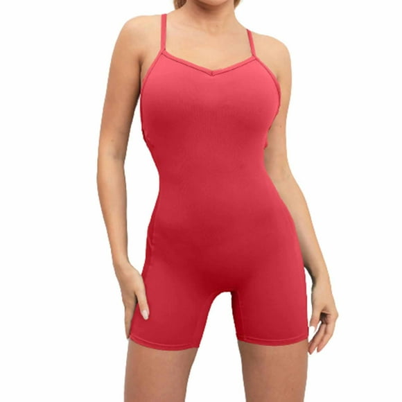 Women's One Piece Yoga Jumpsuit Backless Sports Romper Playsuit Sleeveless Spaghetti Strap Shorts Bodysuit Club Outfits