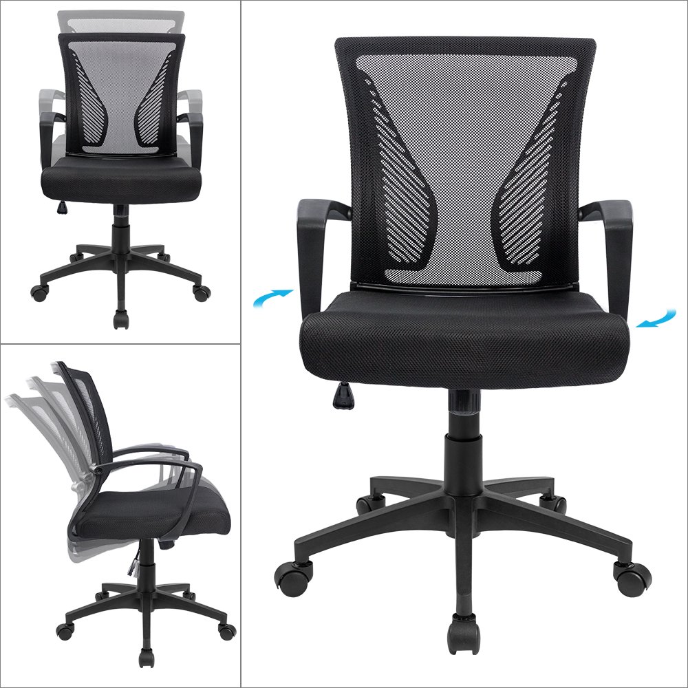 Lacoo Mid-Back Office Desk Chair Ergonomic Mesh Task Chair with Lumbar Support, Black - image 5 of 6