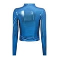 thumbnail image 4 of Sinleey Women's Long Sleeve Sparkly Party Glitter Shiny Metallic Tops Disco Dance Shirts Clubwear Blue S, 4 of 9