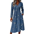 thumbnail image 4 of BOMYJESK Summer Dresses for Women 2026 Long Sleeve Lightweight Breathable a Line Dress Hugging Slim Beach Trendy Casual Work Dresses Dark Blue S, 4 of 5