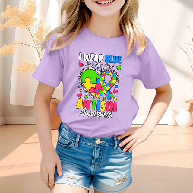 T-shirts pour Filles Imprimé Manches Courtes Col Rond Été Vêtements pour Filles 8-9 Ans Mode