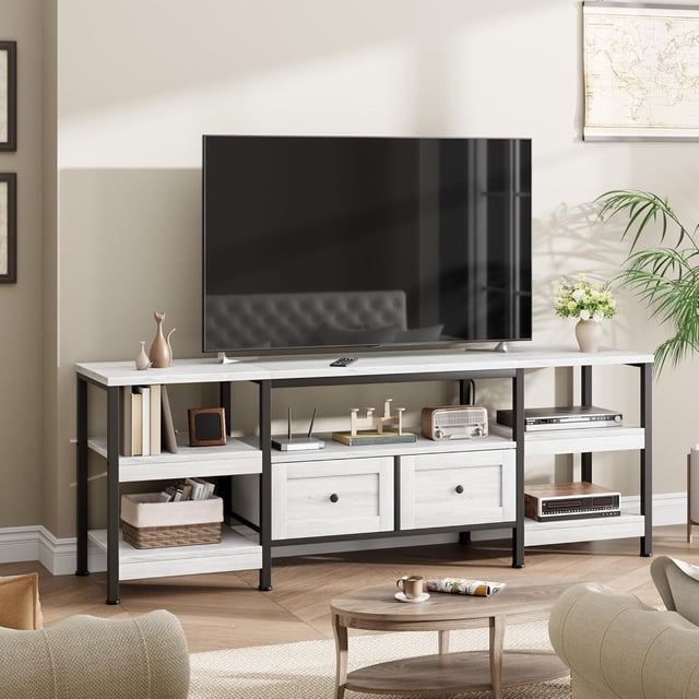 63-pulgada blanca TV gabinete con 2 fabric cajones y 4 layers: a moderno almacenamiento solution para sala de estar o dormitorio