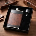 thumbnail image 3 of 8oz Stainless Steel Primo 18/8 #304 Brown/Black PU Leather Premium/Heavy Duty Hip Flask Gift Set, 3 of 9