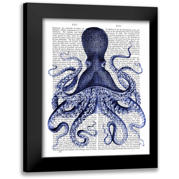 Fab Funky 12x14 Black Modern Framed Museum Art Print Titled - Blue Octopus 3