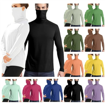 BiZtdJrK Sun Protection Shirts for Women and Men with Mask Lightweight Rash Guard Hiking Tops Unisex Cool Long Sleeve Ice Silk Sunscreen Blouses Dark Blue XXL Gifts for Mom