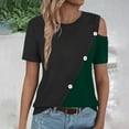 thumbnail image 7 of Cold Shoulder Tops for Women Plus Size Shirt Summer Casual Crew Neck Color Block Button Blouse, 7 of 7