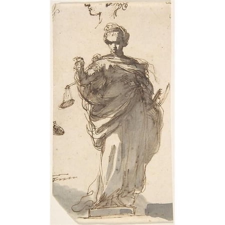 Design for A Statue of Justice with Sketches At Left & Above Poster Print by Designed by Giuseppe Bernardino Bison - Italian Palmanova 1762 1844 Milan - 18 x 24