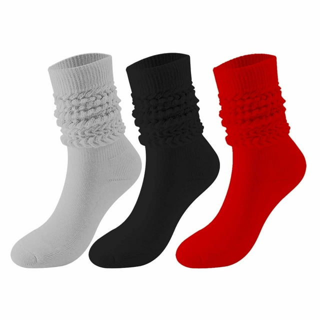 LckLvx 3 Pairs Slouch Socks for Women Solid Color Scrunch Soft Long Boot Socks Mid Calf Crew Socks