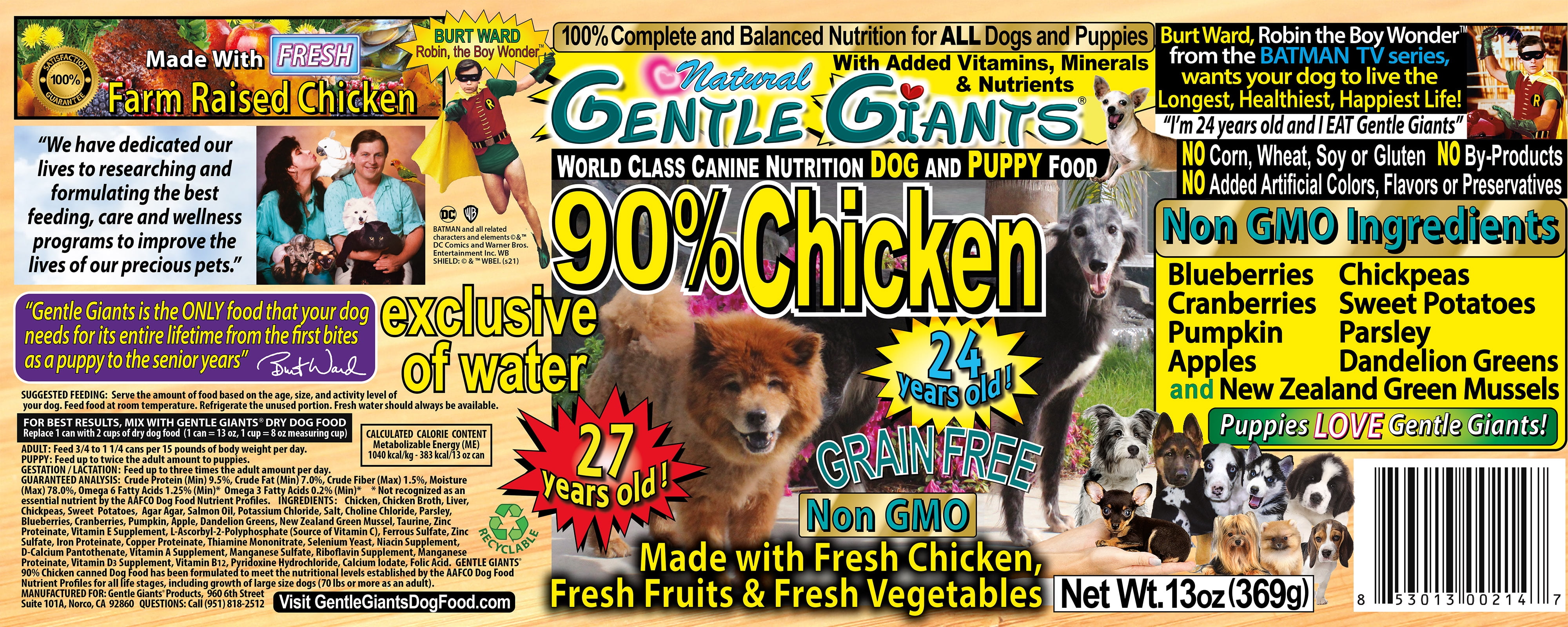 (12 Pack) Gentle Giants Canine Nutrition 90% Chicken Grain-Free Wet Dog Food, 13 oz