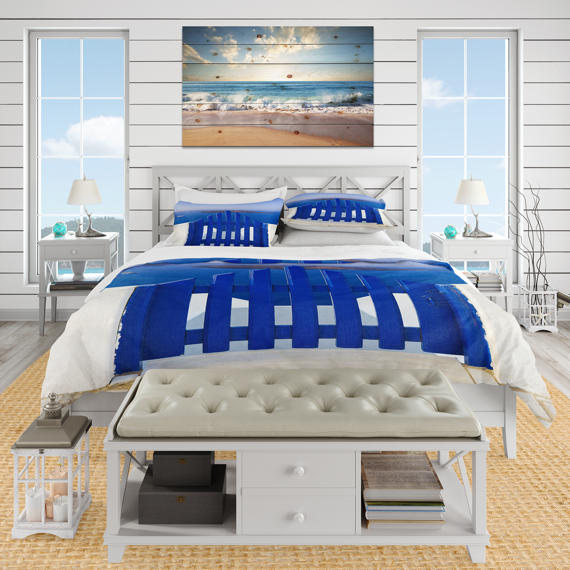 Designart 'Santorini View To Volcano' Modern & Contemporary Duvet Cover Set