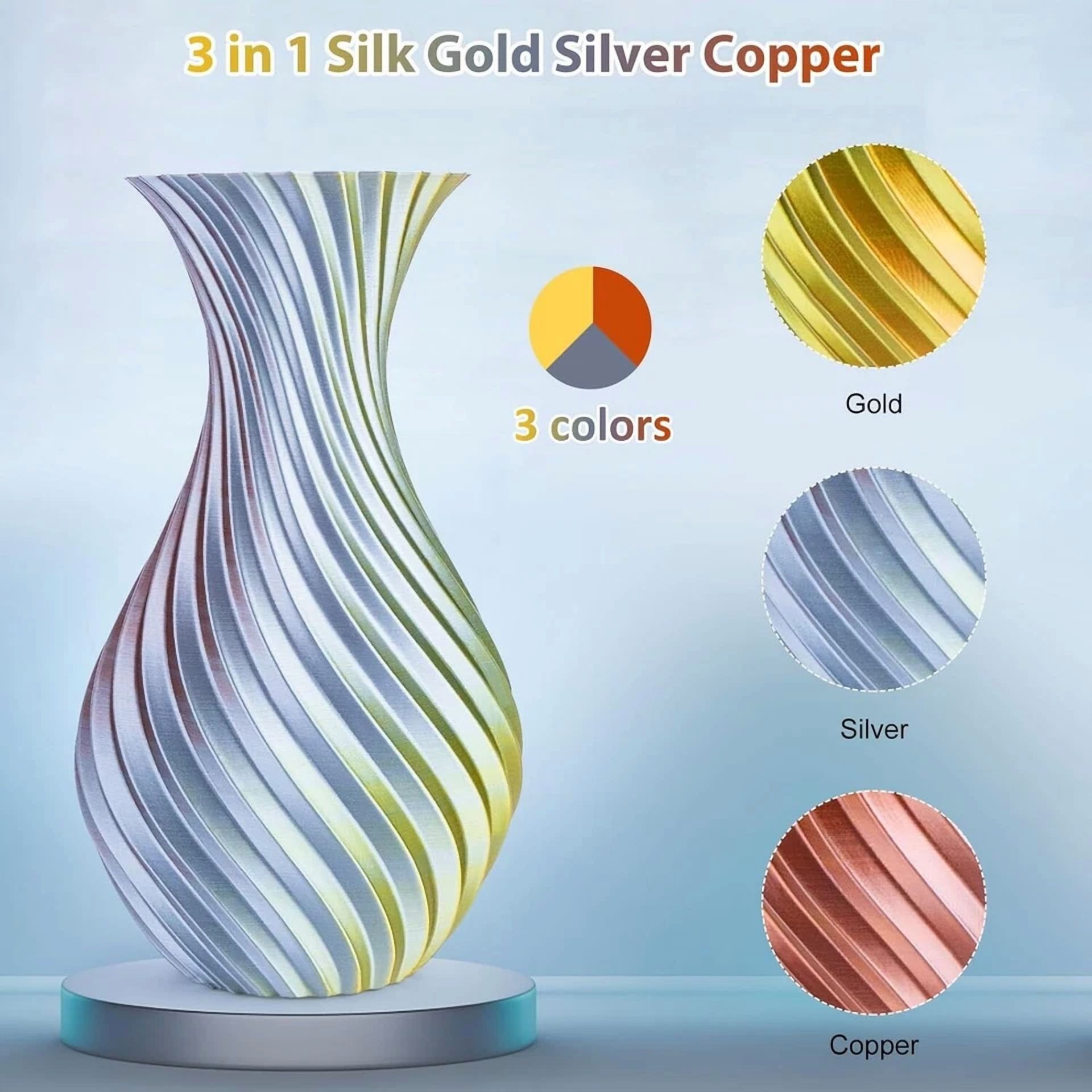 CRESTIN- Triple Color Silk Pla Filament 1.75Mm, Gold Silver Copper, 250G Spool
